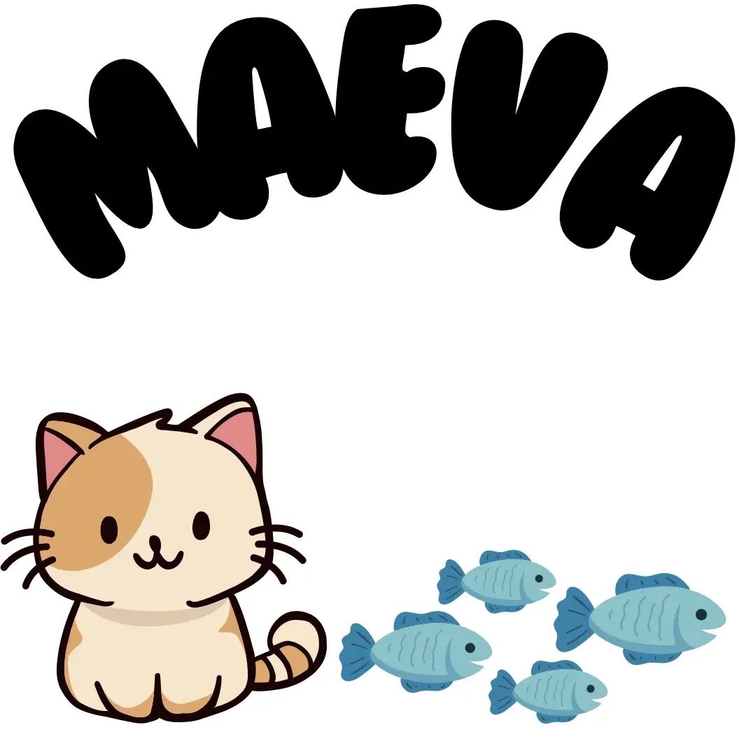 Chaton Maeva et poissons - Illustration enfantine